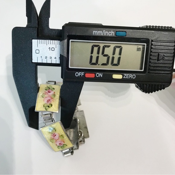 Sterling Silver Guilloche Vintage Rose Enamel Link Plate Bracelet 6.5" Cottage - Picture 13 of 16